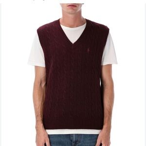 men's POLO Ralph Lauren SWEATER VEST sleeveless Cotton maroon burgundy v-neck LT